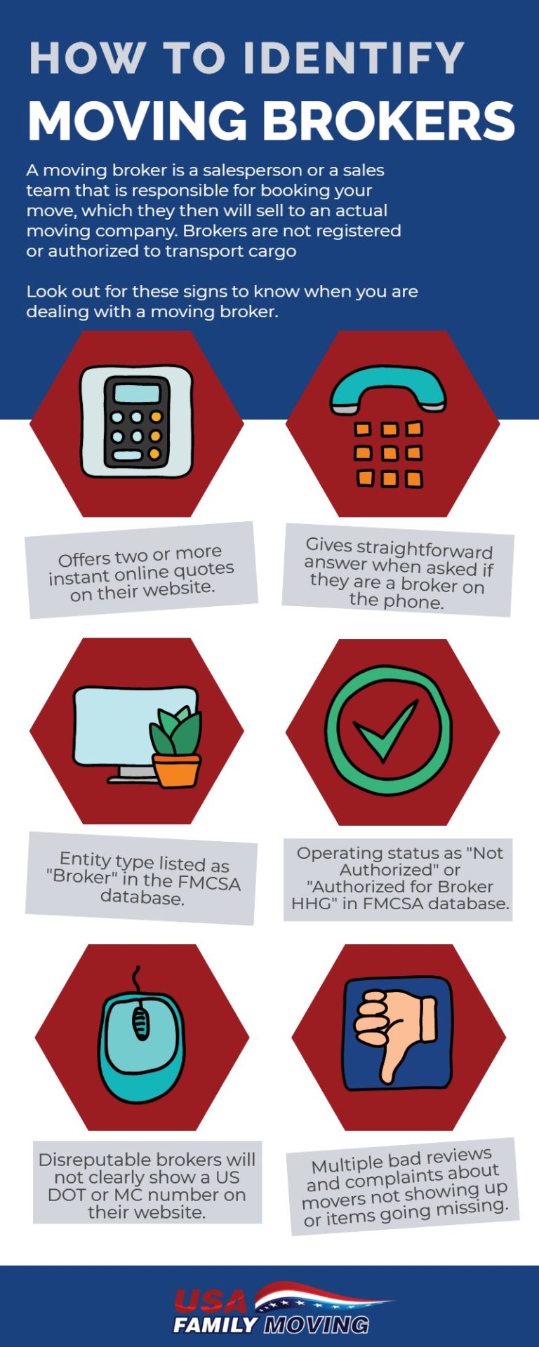 Infographic showing tips on how to identify moving brokers